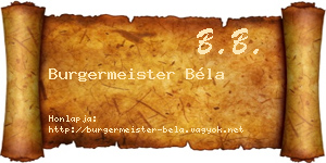 Burgermeister Béla névjegykártya