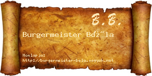 Burgermeister Béla névjegykártya
